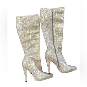 Colin Stuart Glam Gold Metallic Snakeskin Knee High Boots Size 6 1/2